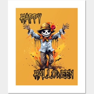 Spooky Scarecrow Happy Halloween Posters and Art